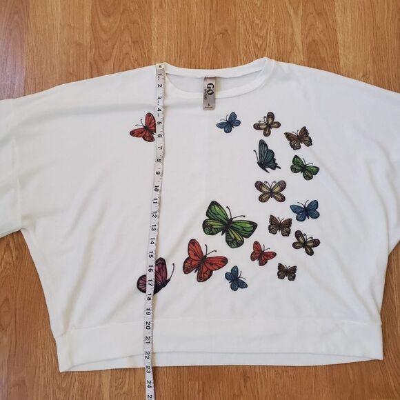 Go Couture Cartoon Butterflies Crewneck Dolman Balloon Sleeves Sweater sz Small - Picture 8 of 10